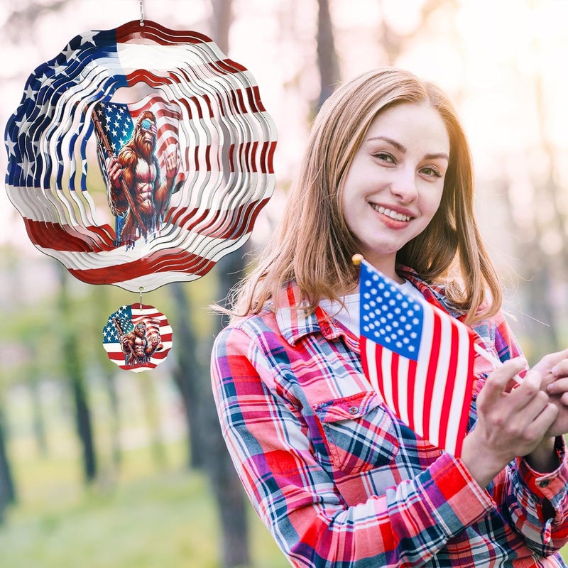 INCOK Big Foot Wind Spinners Outdoor - Bigfoot Gifts for Men, Bigfoot American Flag Wind Chime for Outside, Hanging Metal Wind Sculptures for Garden Indoor Patio Lawn Yard, Veterans Day - Image 3